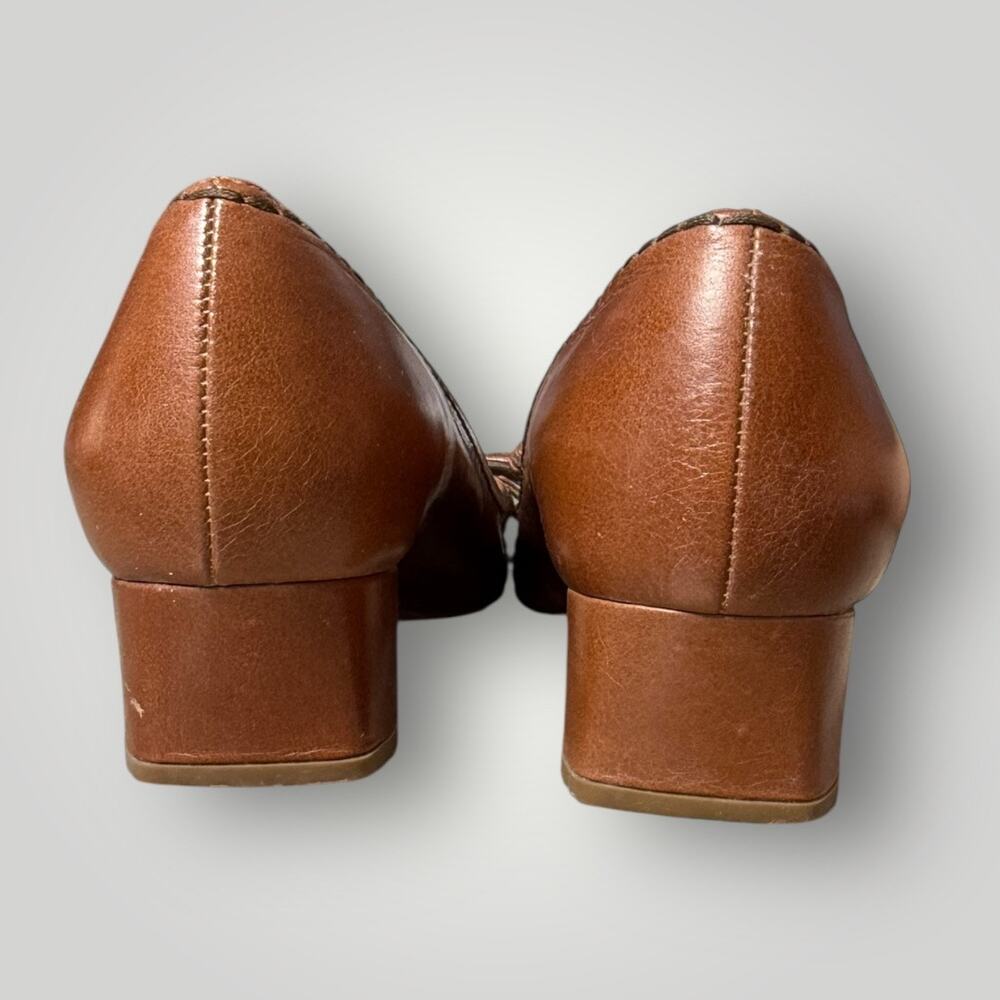 Prada Brown Leather Bow Peep Toe Pumps Heels Size 37.5 Made in Italy - Picture 6 of 14